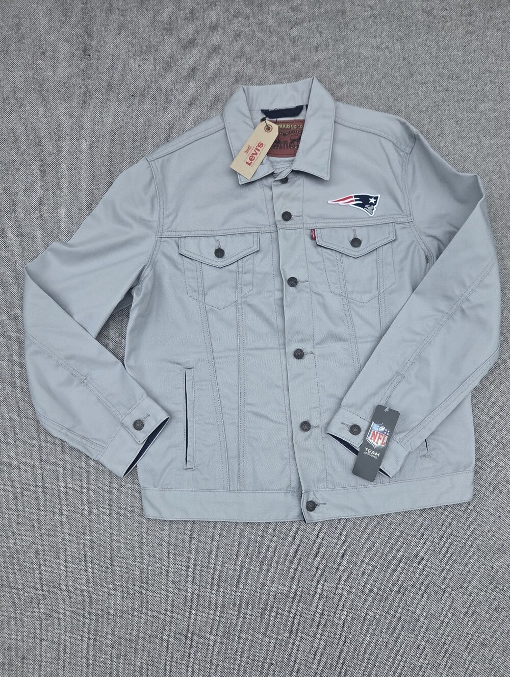 🏈 Levi’s x NFL Patriots Gray Trucker Jacket Men’s XL NWT